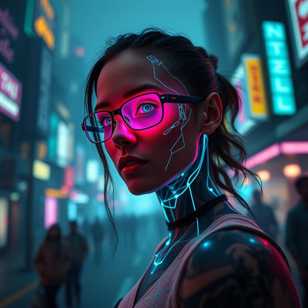Cyberpunk Rebellion in a Futuristic Metropolis