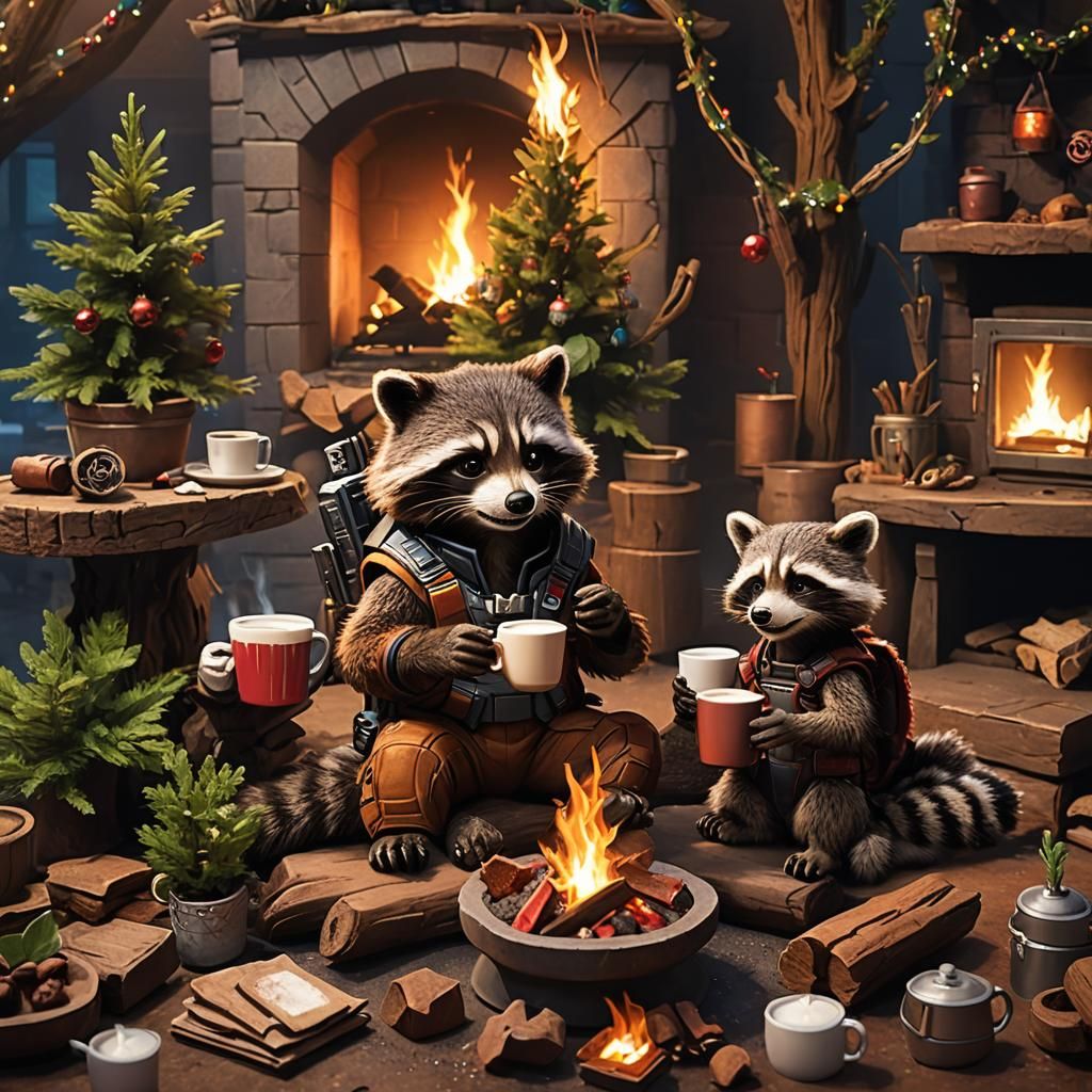 Rocket and Groot Share Cocoa by Fire