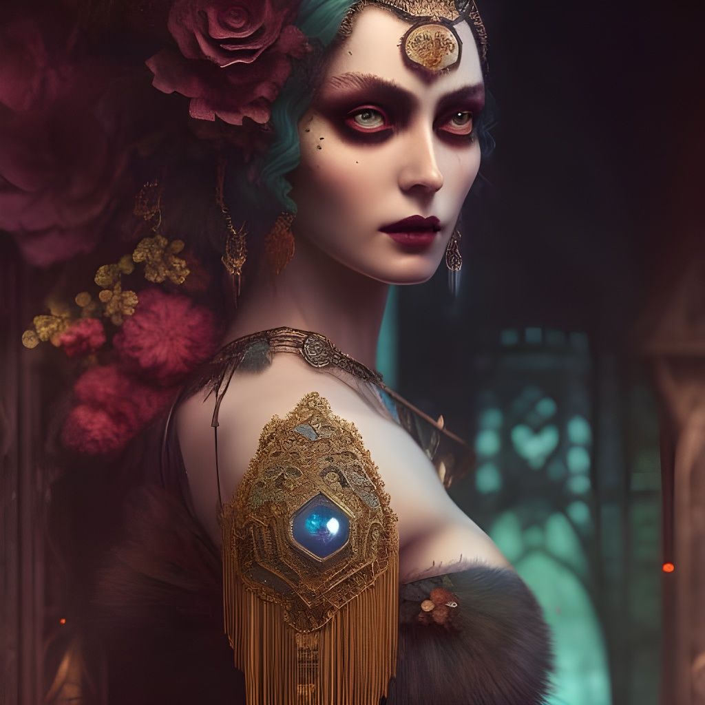 Gothic Goddess with Mosaic Dress, Fantasy Art