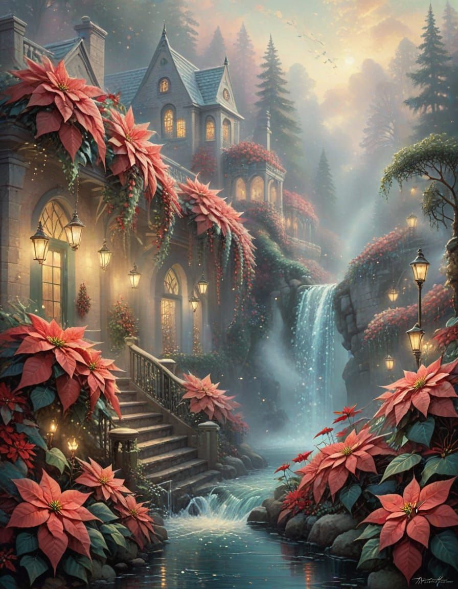 Ethereal Poinsettia Cascade in Soft Light