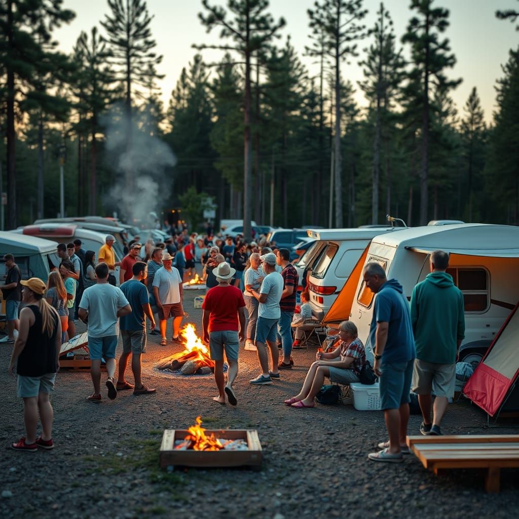 Humorous Tilt-Shift Campground Mishaps at Golden Hour