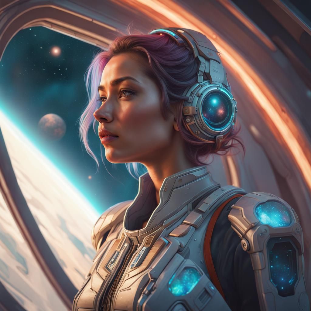 Futuristic Woman Gazing at Space, Digital Art