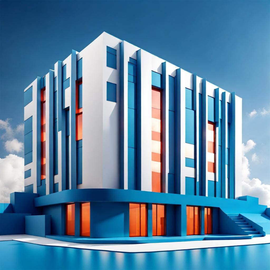Architectural Design on Blue Paper with Building Backdrop