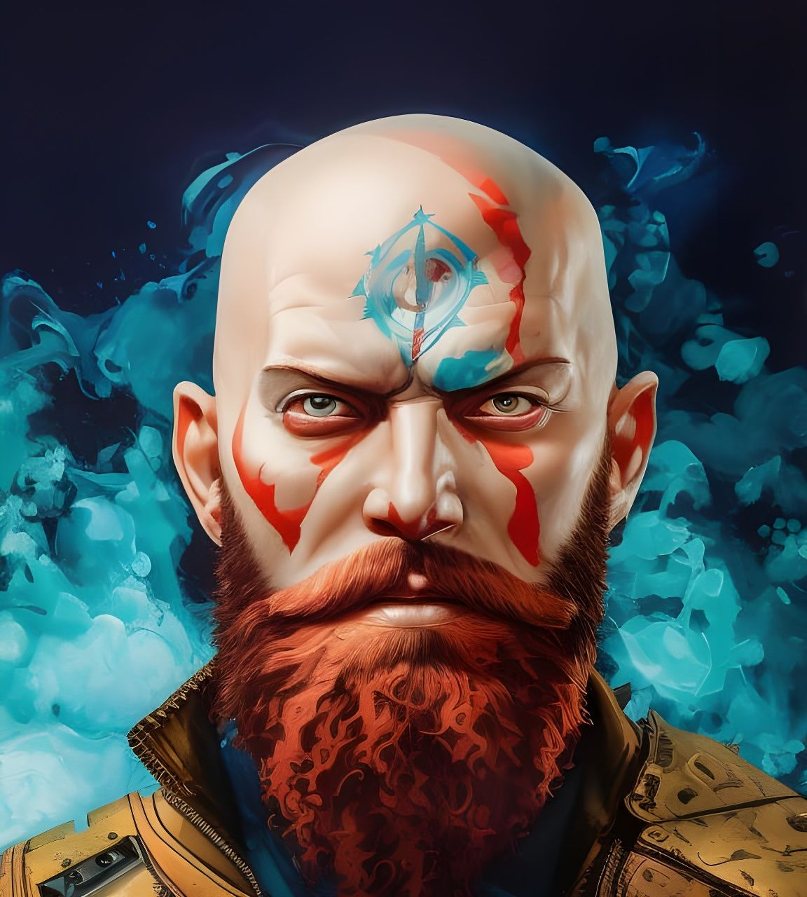 Vibrant Portrait of a Bald Man as Oil Painting