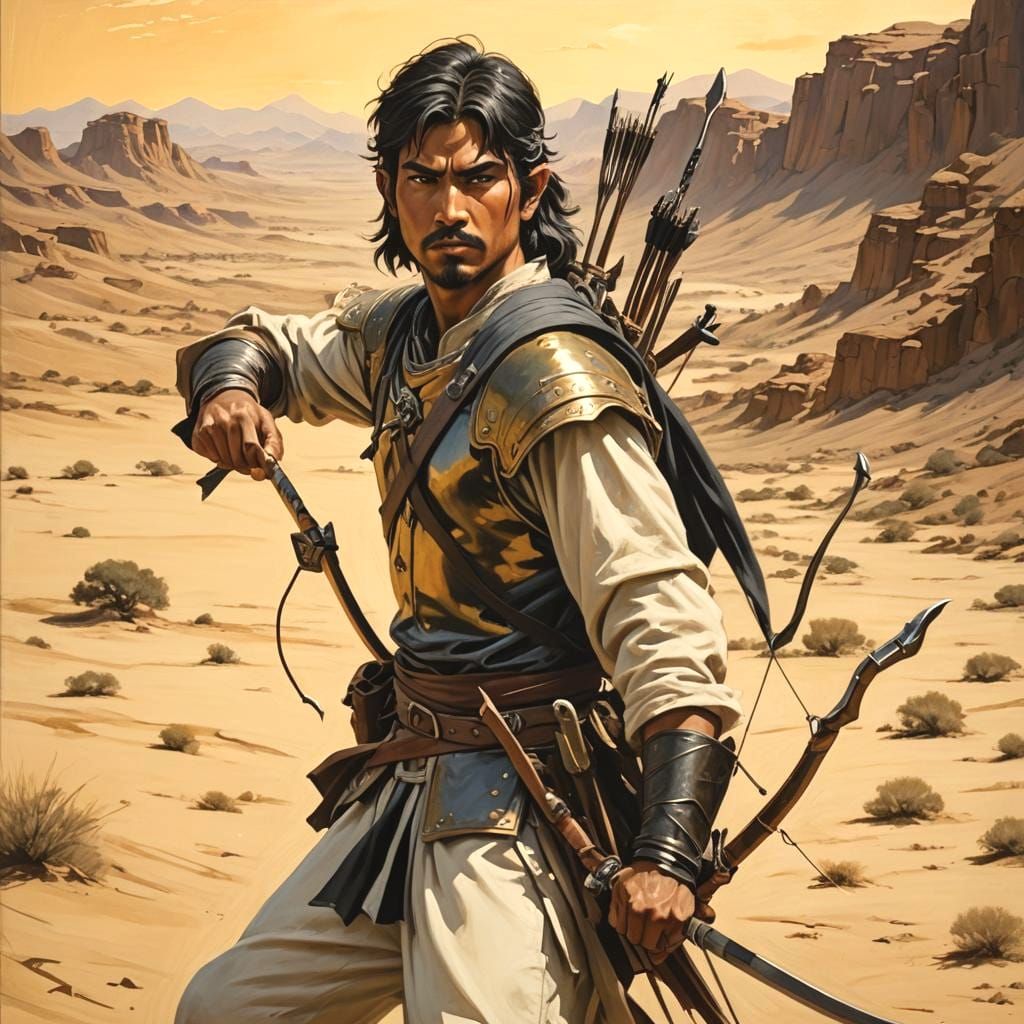 Archer's Desert Escape: A Cinematic Fantasy Painting