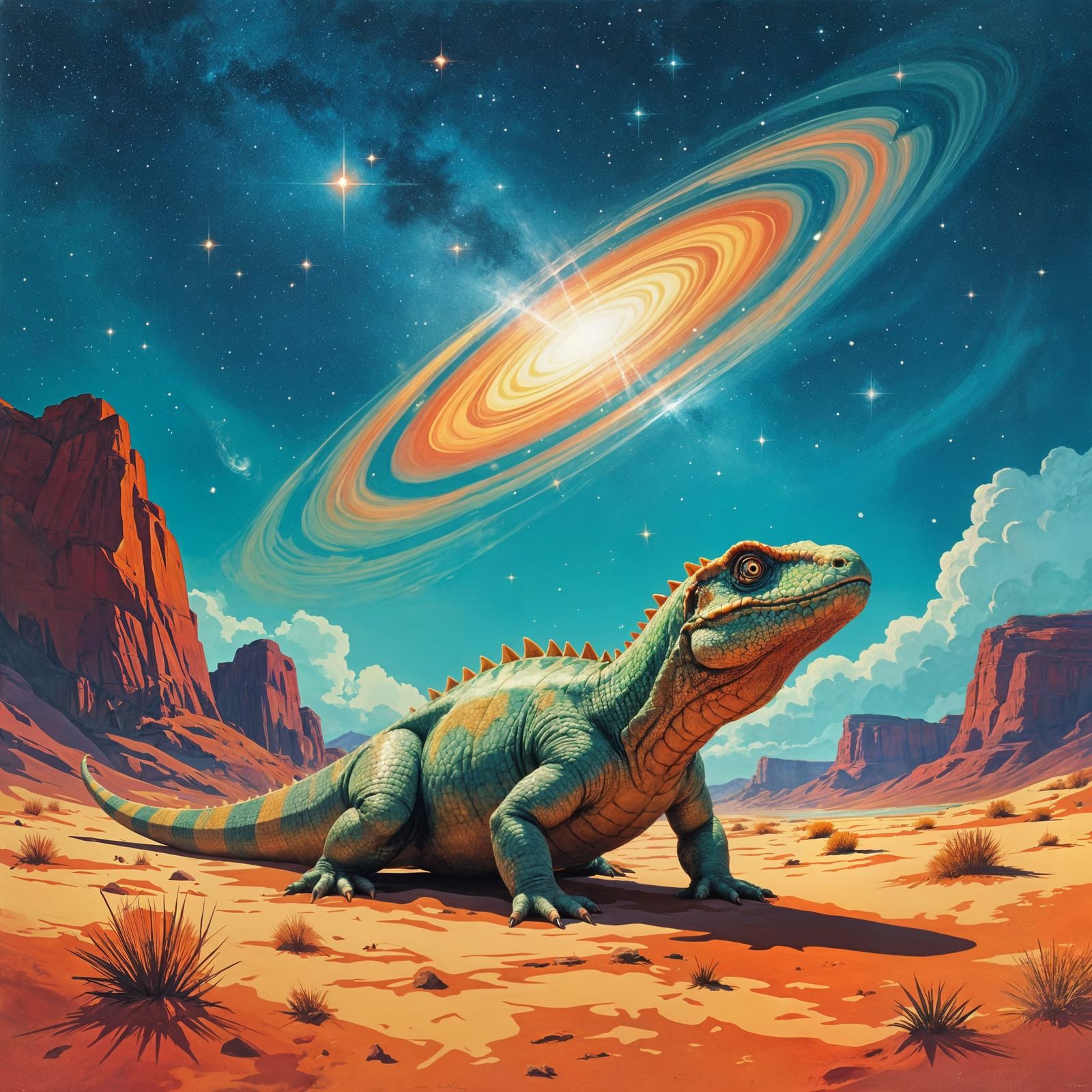 Orion Reptile in Prehistoric Tangential Acrylic Lithograph