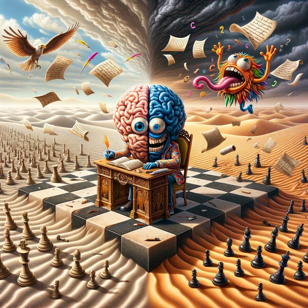 Surreal Brain vs Mouth in Desert Landscape