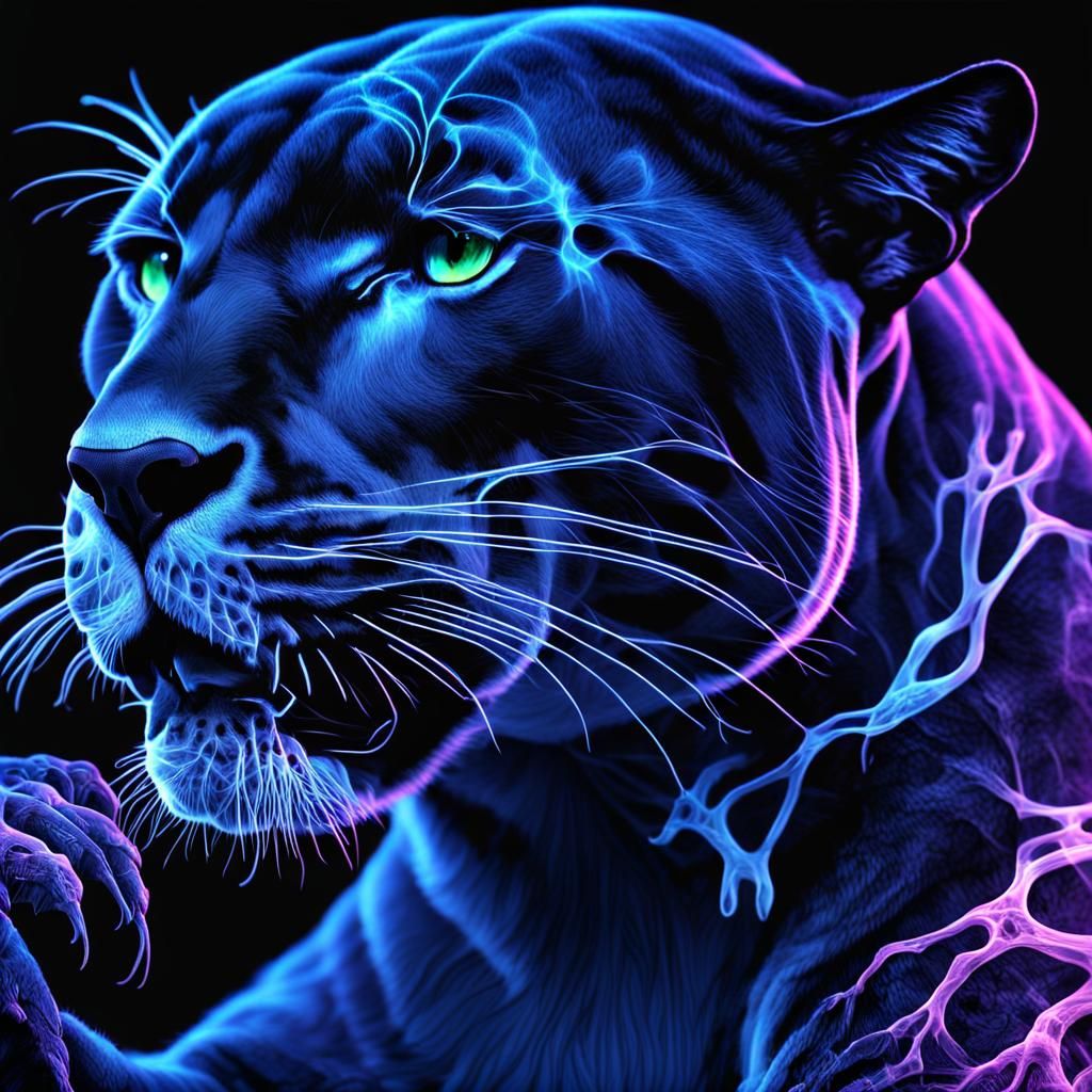 Surreal X-Ray Panther with Neon Iridescence