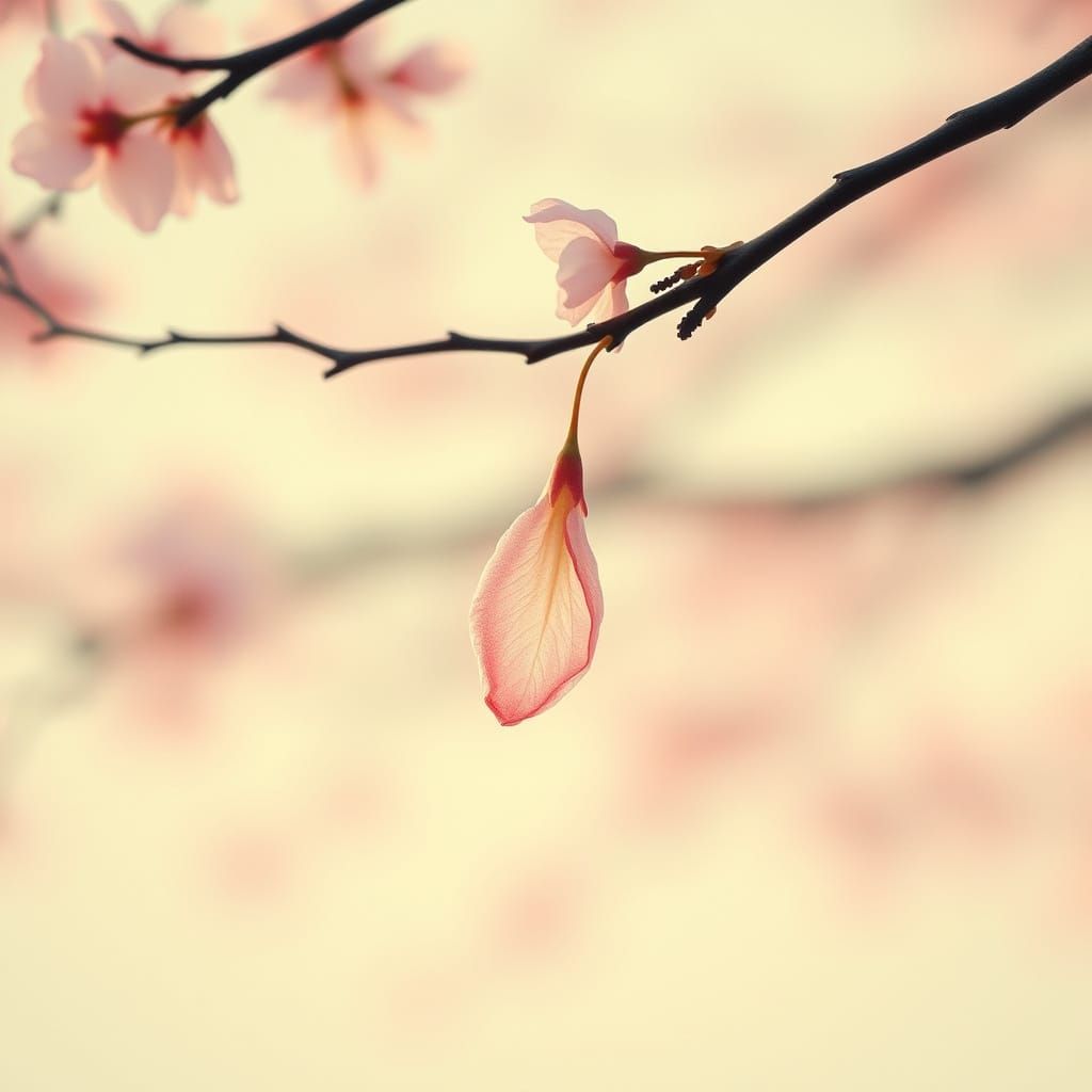 Ephemeral Cherry Blossom Petal in Ukiyo-e Style