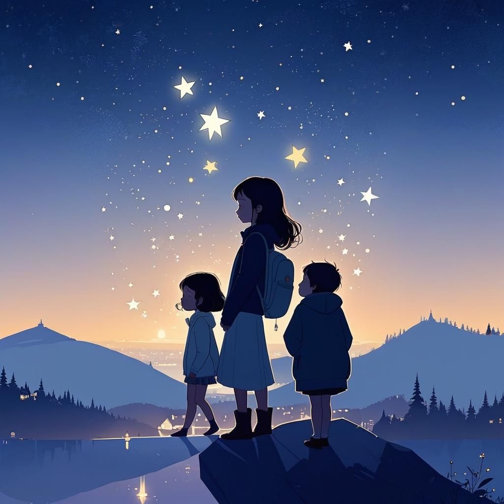 Nostalgic Strangers Under a Starry Dusk Sky