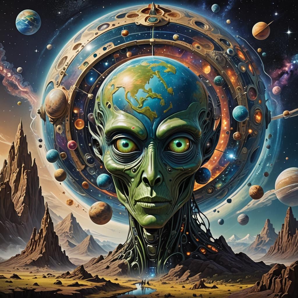 Surreal Alien Craft Over Earth, Dark Fantasy