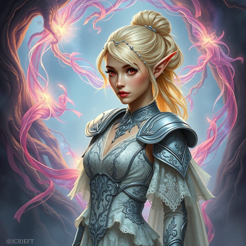 Ethereal Elf Woman in Silver Armor