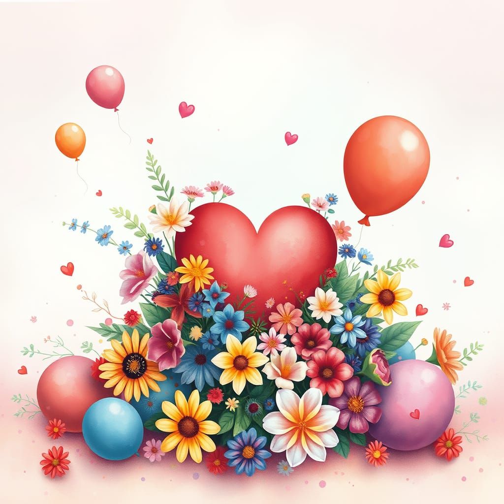 Whimsical Heart Blooms in a Rainbow Bouquet