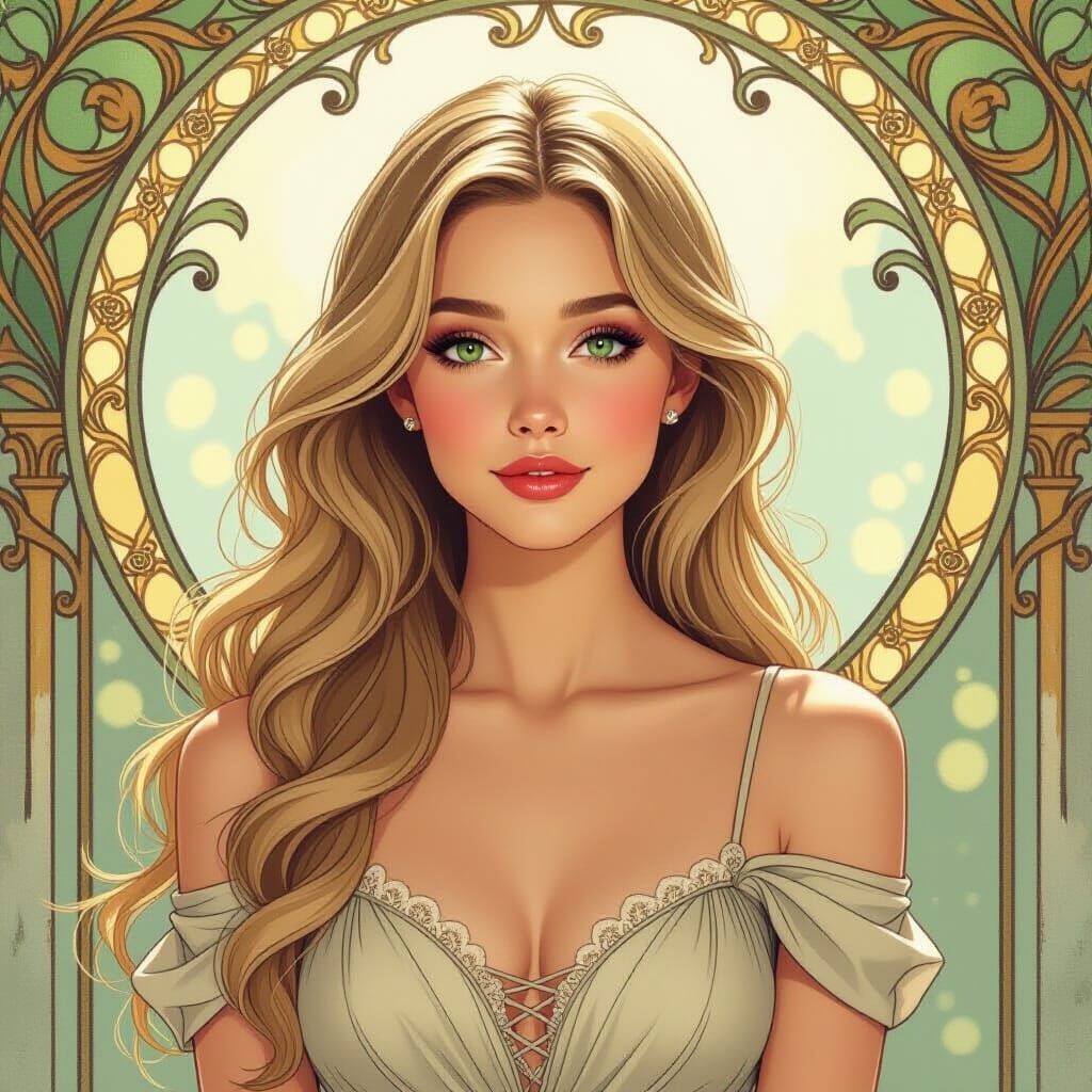 Elegant Blonde Woman in Art Nouveau Style