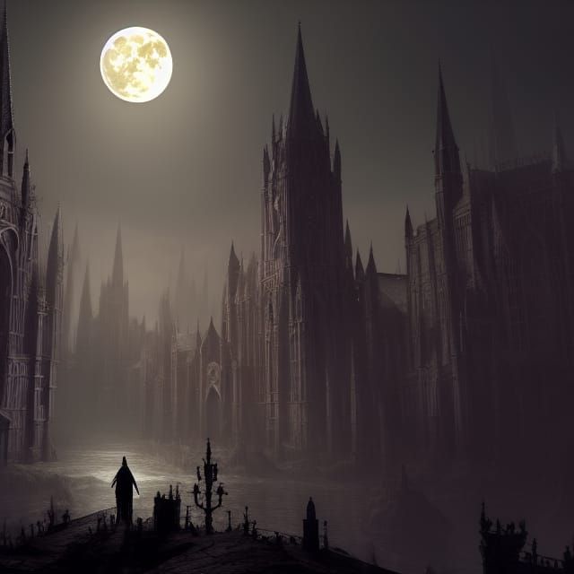 Full Moon Over Gothic Victorian City