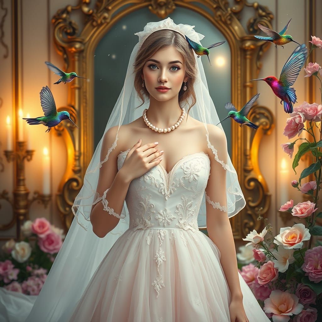 Ethereal Fantasy Wedding Bride in Gilded Mirror