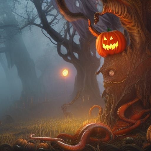 Fantastical Halloween Creatures in Detailed Matte Painting
