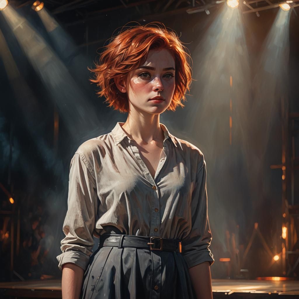 Electrically Charged Woman on Stage: Digital Oil Painting