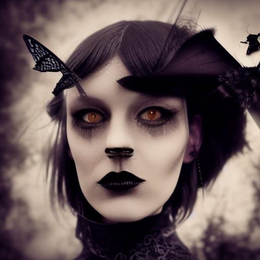 Ethereal Figure Enveloped by a Swarm of Insects in a Dark, F...