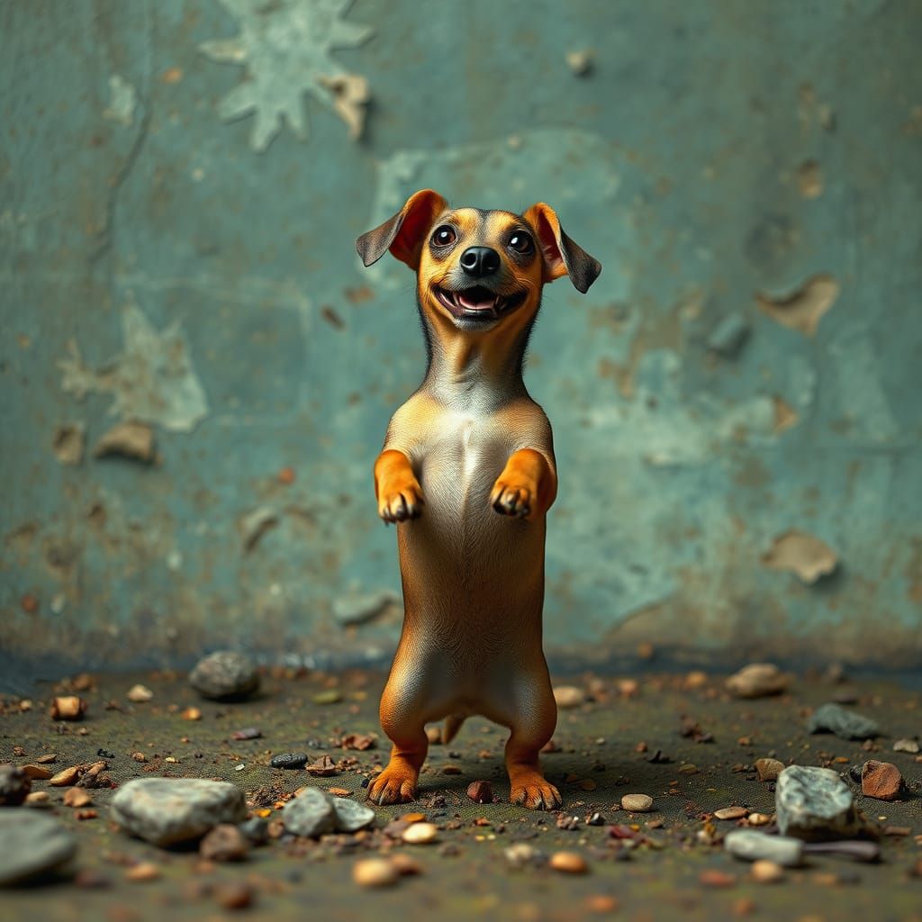 Mischievous Sausage Dog in Surreal Setting