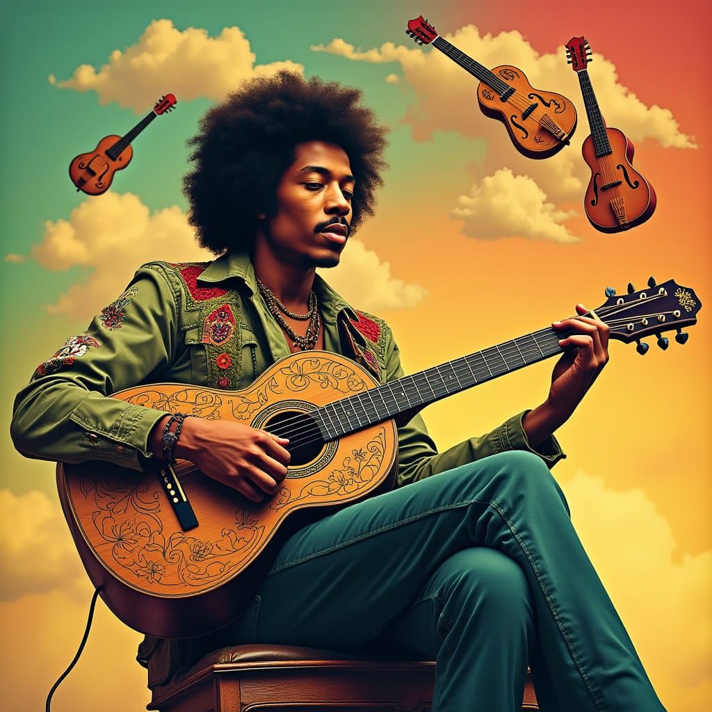 Hendrix Plays Balalaika in Vibrant Pop Art