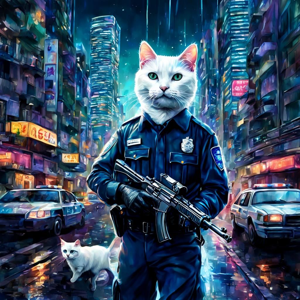 Astral Cosmic Cat Cop Apprehends Roti Dog