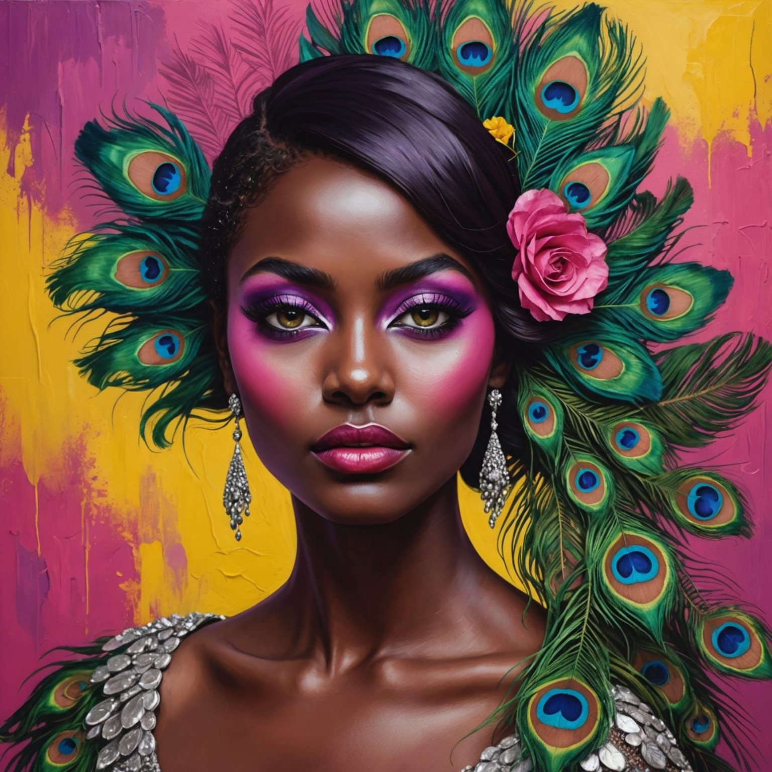 Peacock Haired Woman in Abstract Art Style