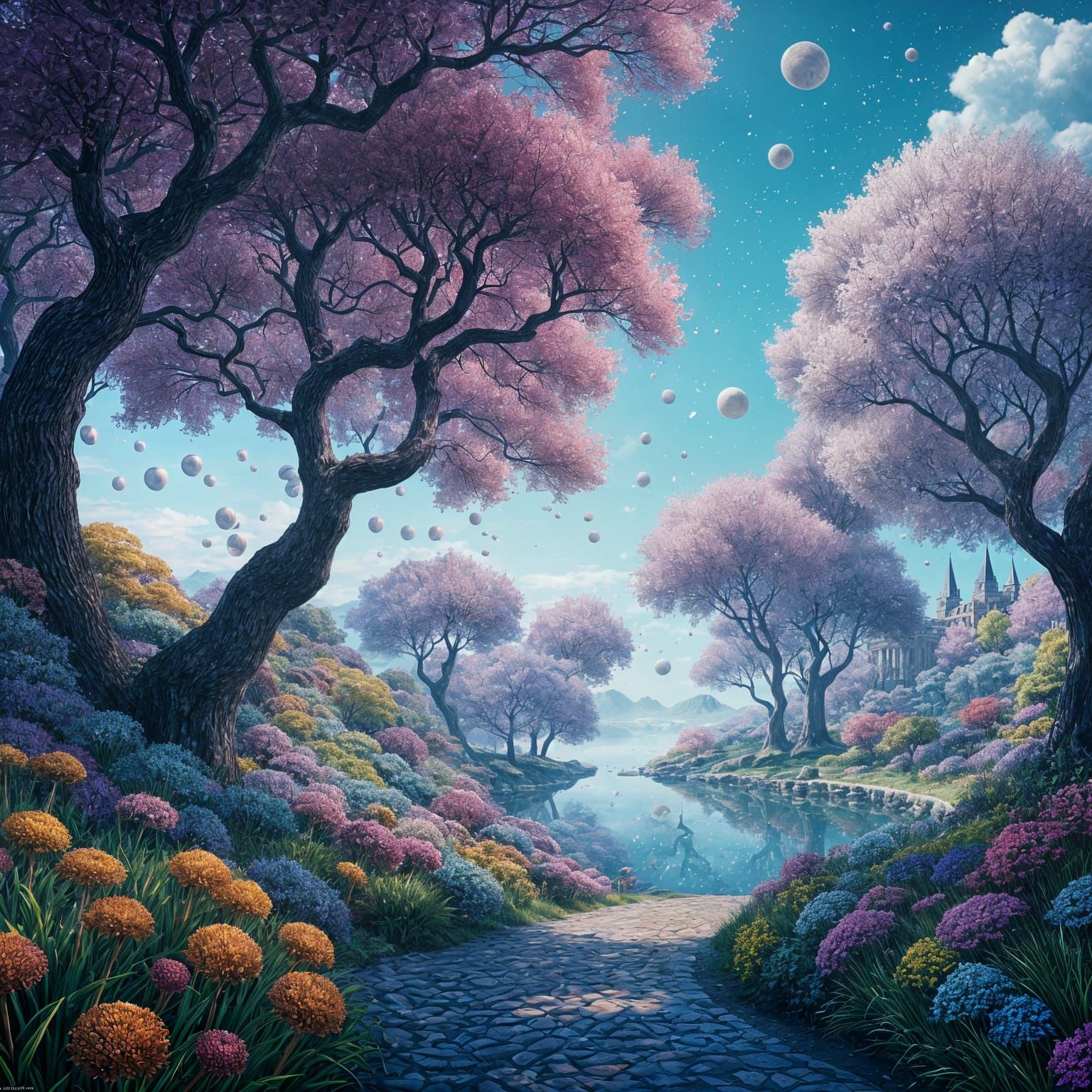 Fantasy Scene in Pointillism Style, Digital Art