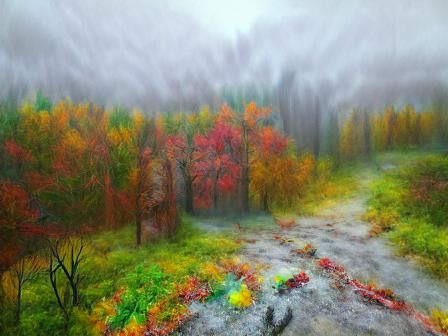 Autumnal Forest in Fog: Hyperrealistic 8k Resolution