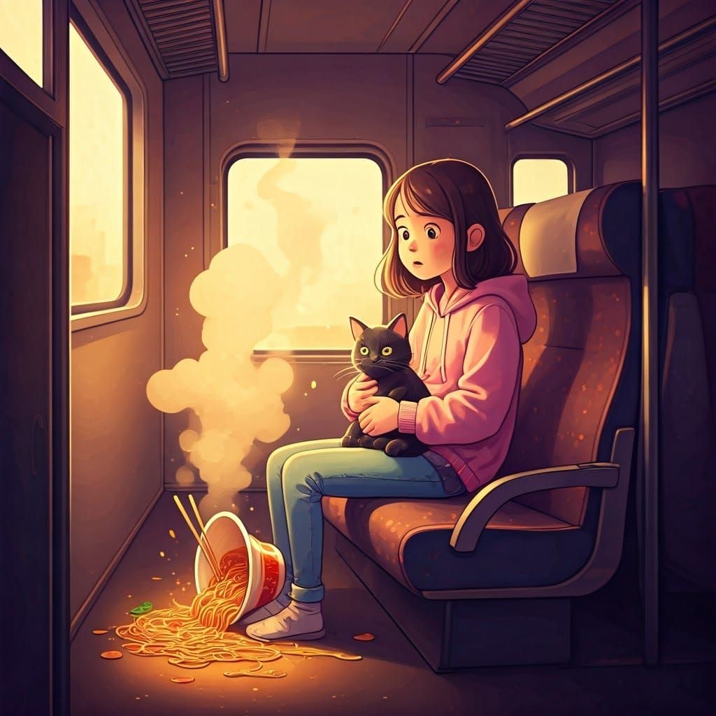 Noodle Spill on Train, Digital Art
