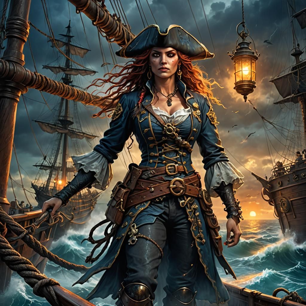 Pirate Beauty on Stormy Seas, Fantasy Art