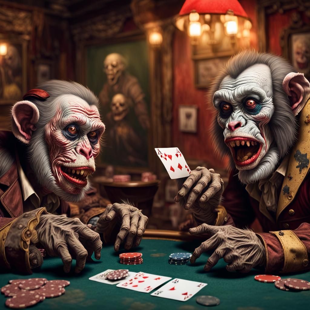 Zombie Monkey Clowns Play Poker: Hyperrealistic Concept Art