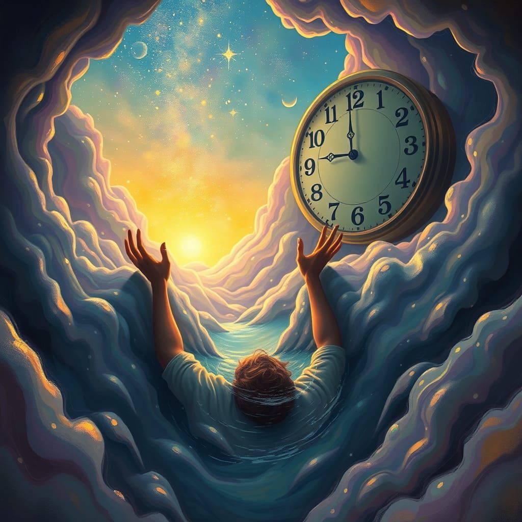 Surreal Dreamscape: Sinking Into Starry Abyss with Giant Clo...