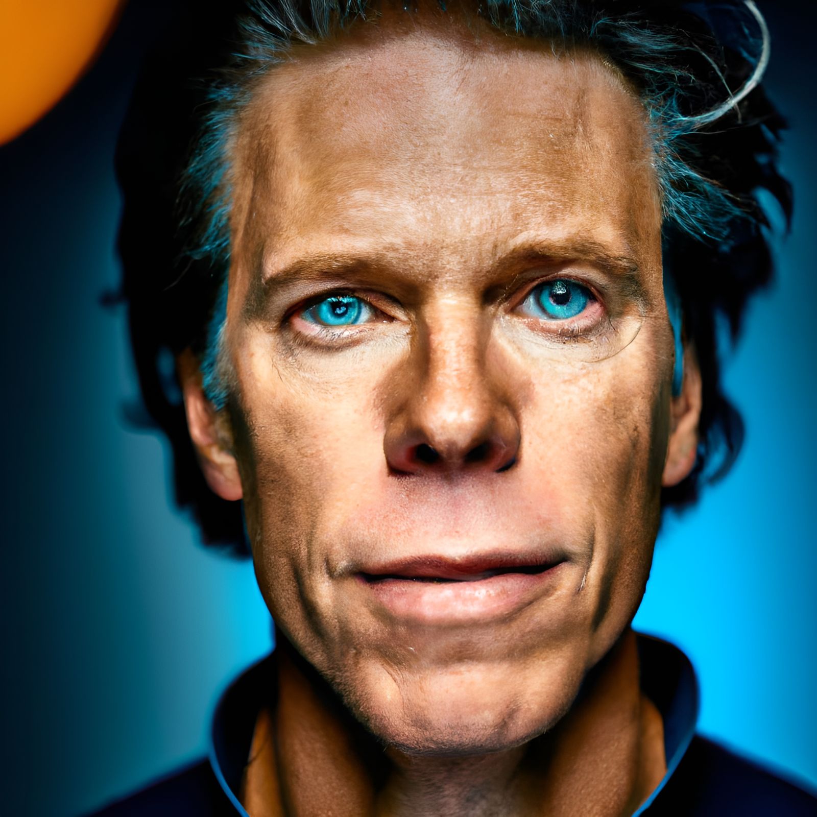 physically fit, attractive, sharp jawline, high cheekbones, flat toned abs, cyberpunk city Close-up portrait, color port...