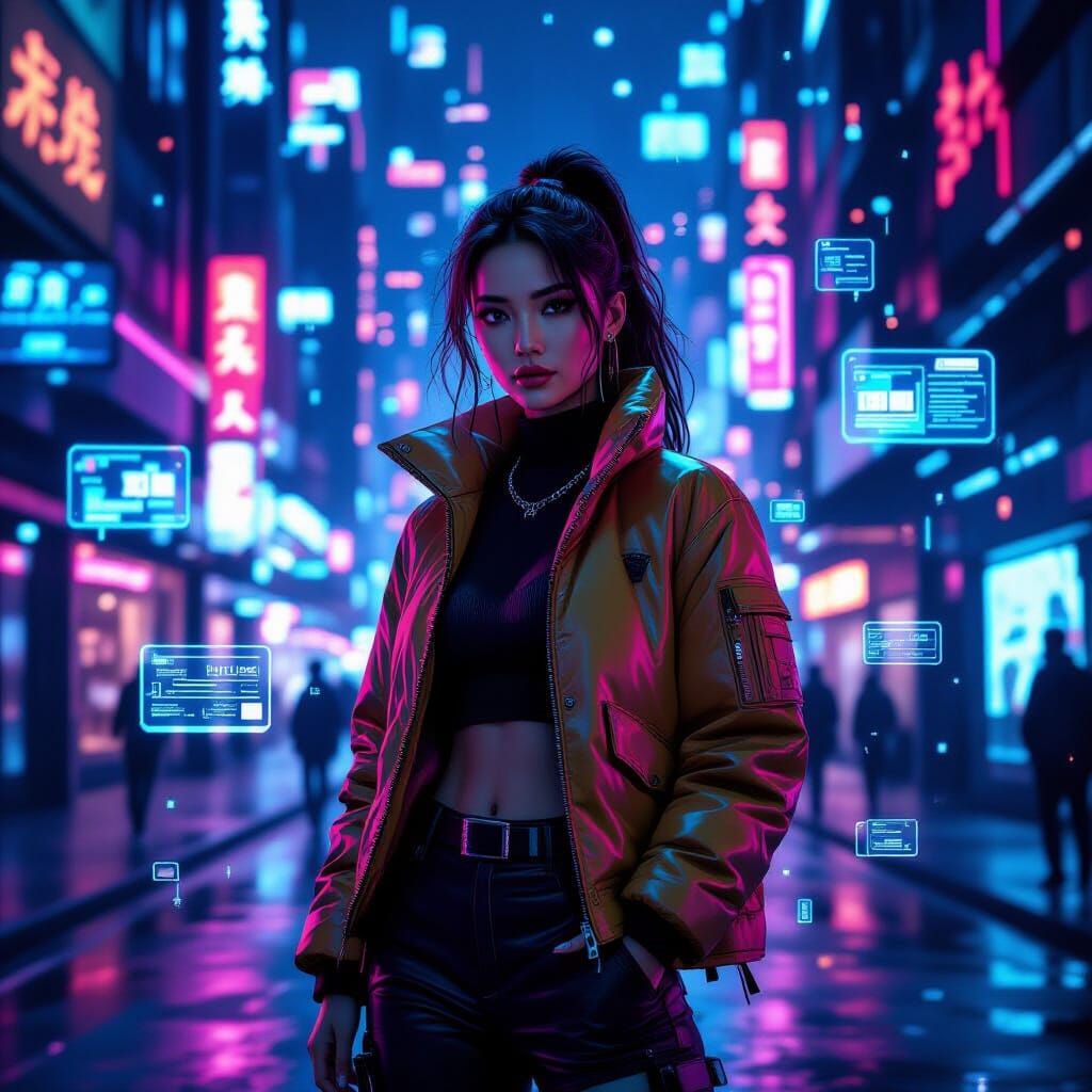 Cyberpunk Entrepreneur in Neon Cityscape