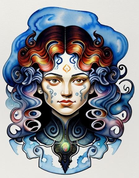 Smoke Forms a Woman's Face in Art Deco Style