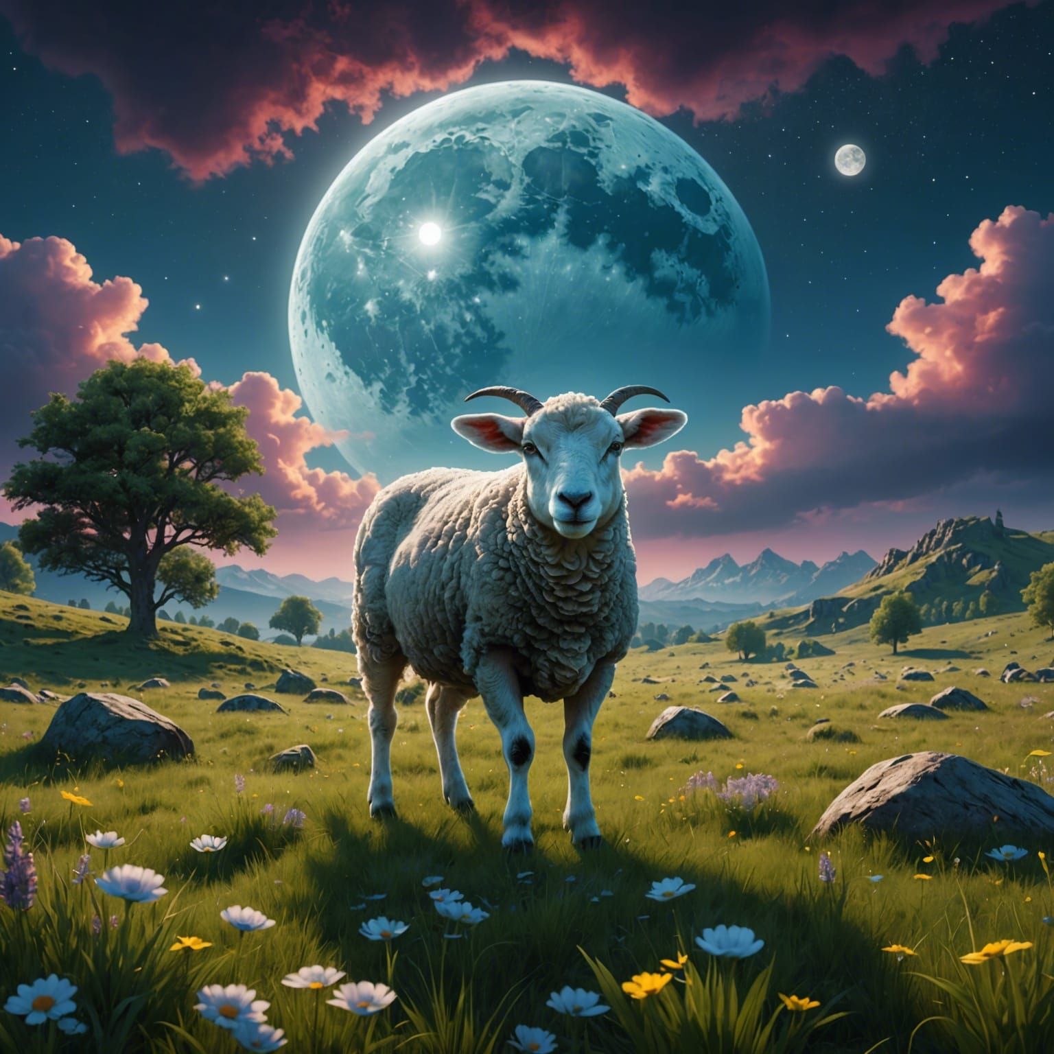 Lamb Cloud and Full Moon Matte Painting