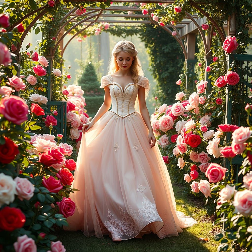 Romantic Princess in a Whimsical Rose Garden