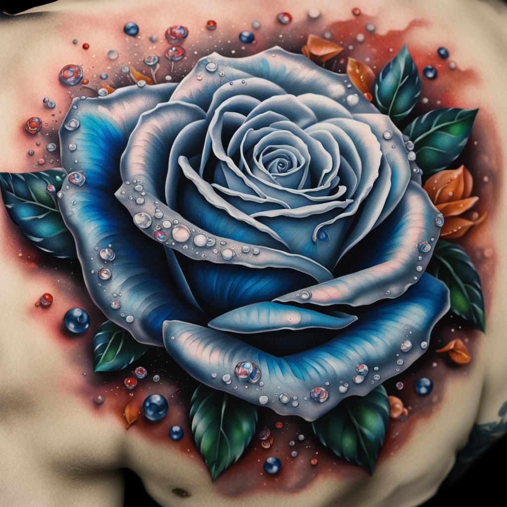 Silver Rose Tattoo with Sapphires: Splash Art