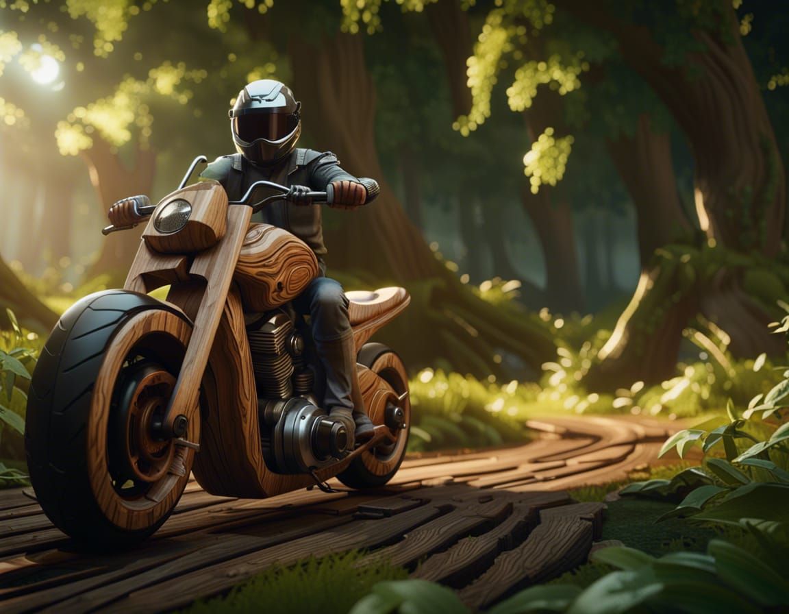 Wooden Motorcycle Made of Trees and Vines