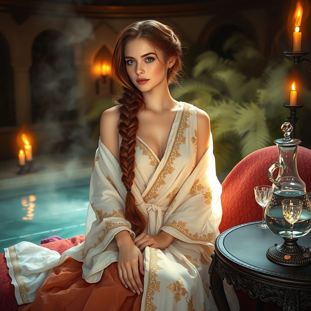 Medieval Bathhouse Scene in Rich Colors