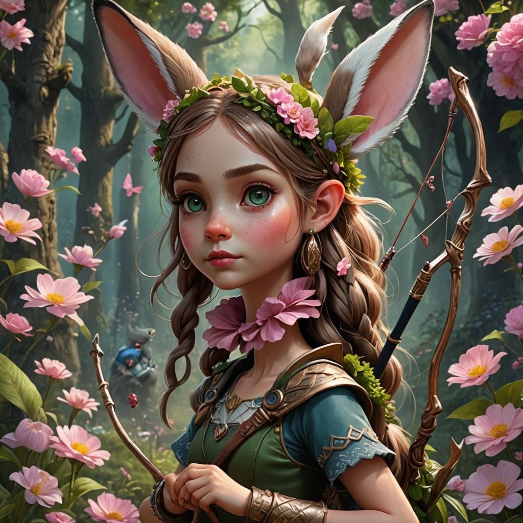 Forest Gnome with Rabbit, Fantasy Concept Art