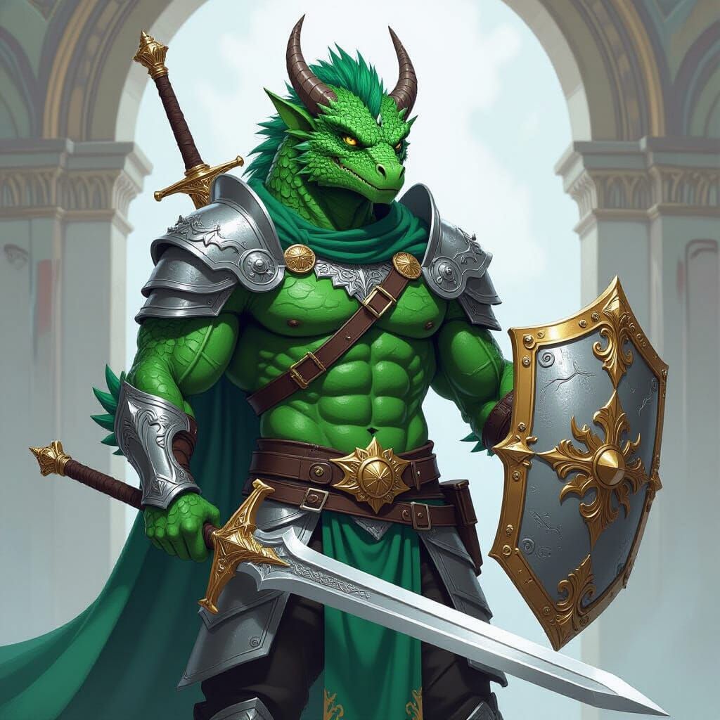Emerald Dragonborn Warrior in Heroic Pose