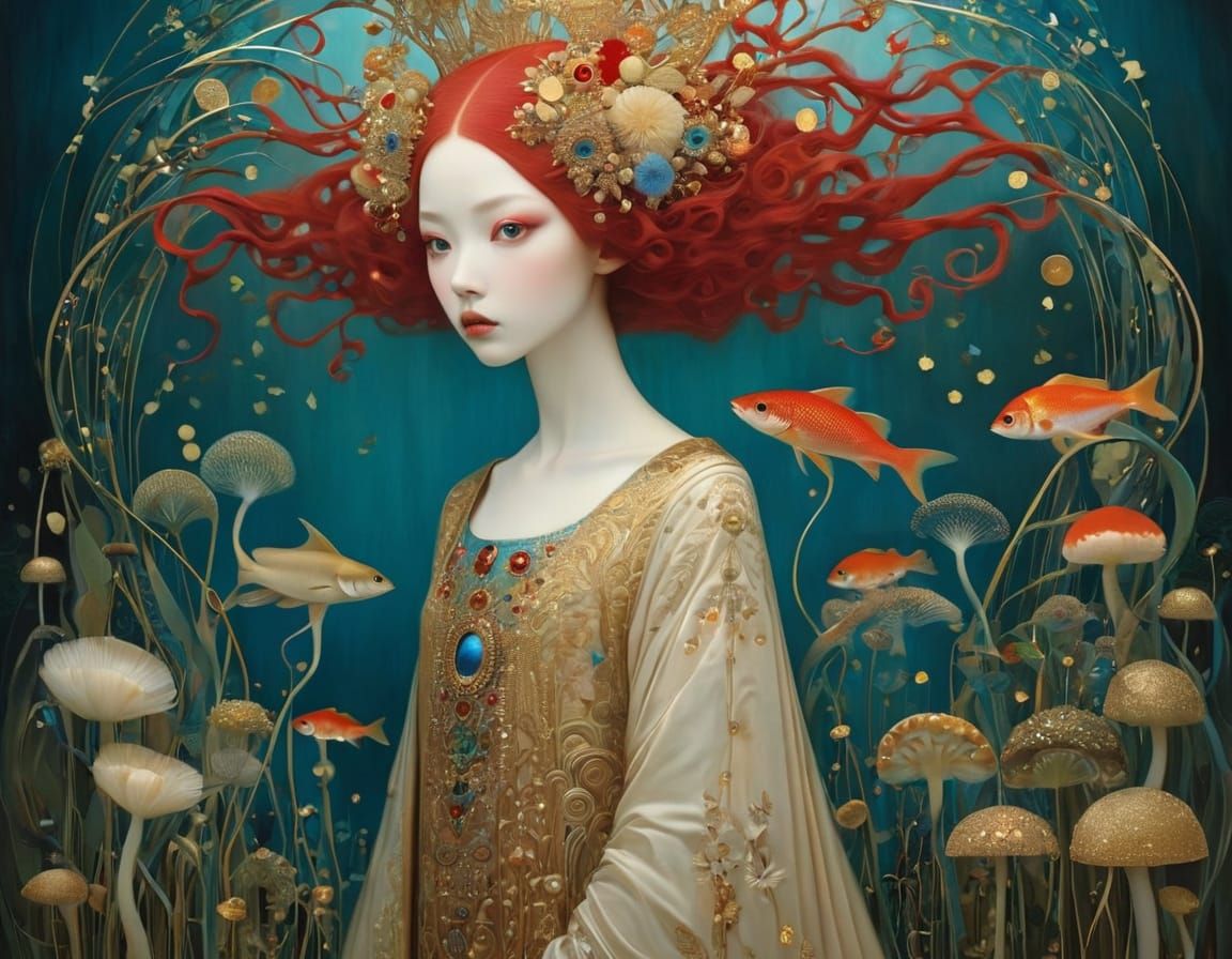 Surreal Red Portrait in Dark Fantasy Style