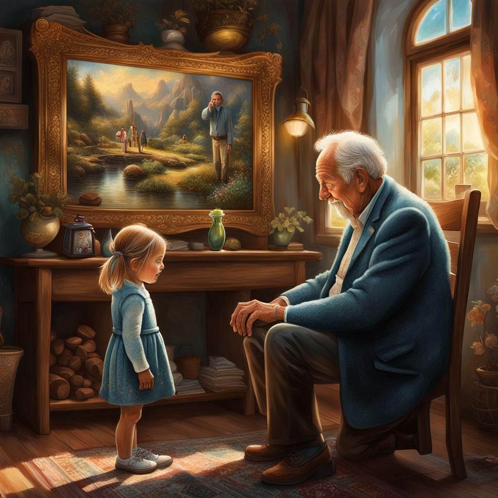 Toddler Visits Grandfather: Digital Airbrush Painting