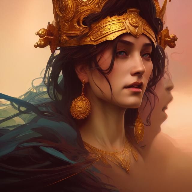 Sacred Queen Mother Portrait in Art Nouveau Style