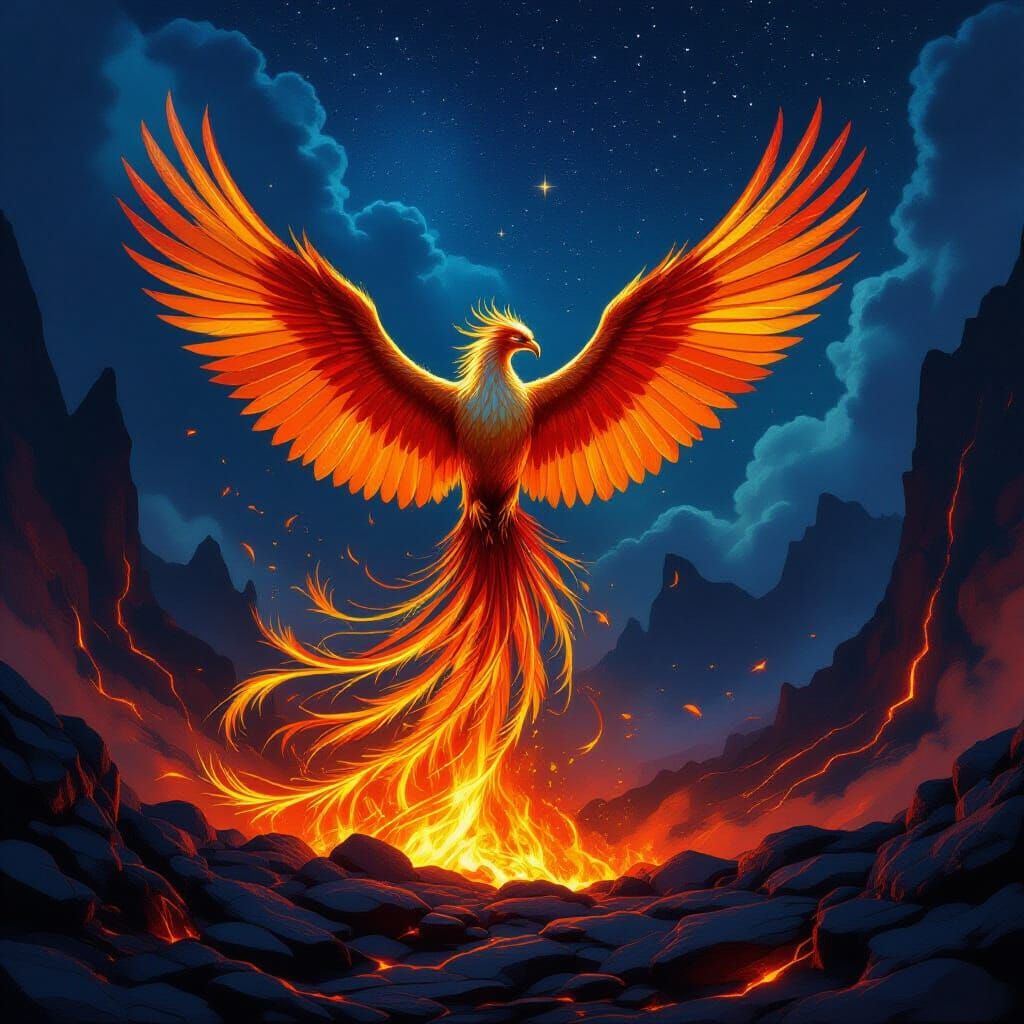Majestic Phoenix Rises From Embers in Epic Fantasy Art