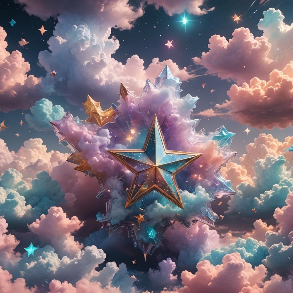 Pastel Clouds Inside Transparent Star: Detailed Matte Painti...