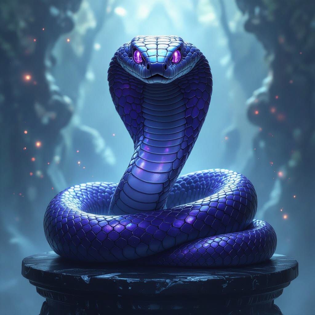 Majestic Purple Cobra on Obsidian Pedestal