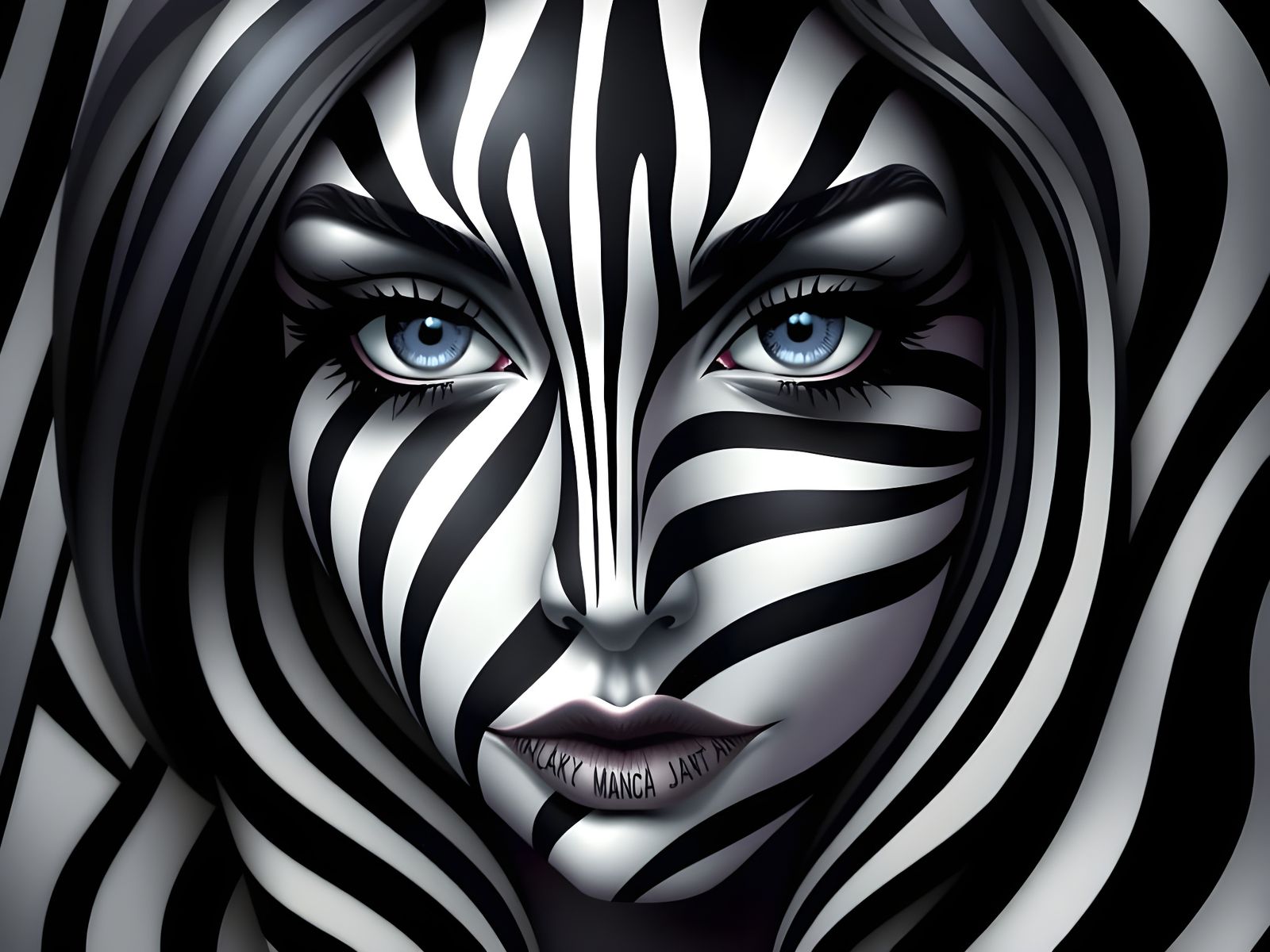 Surreal Zebra Woman in Tim Burton Style